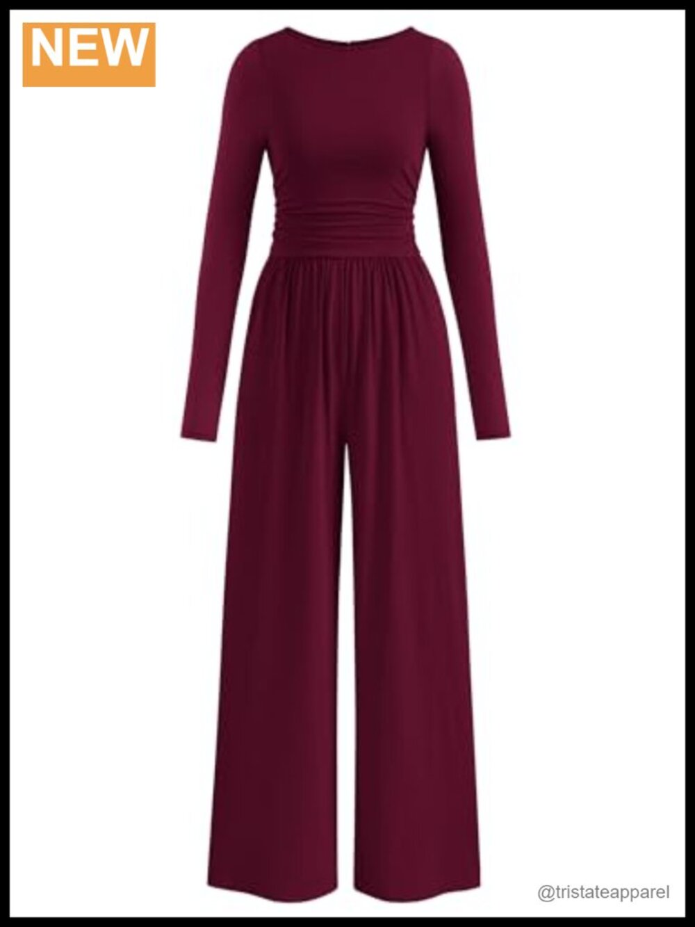Women Long Sleeve Wide Leg Jumpsuit Ruched High Waist Dressy Casual